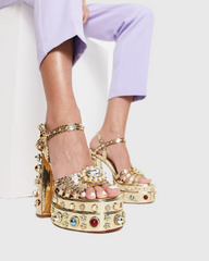 Armida Vintage Diamond Platform Sandals In Gold