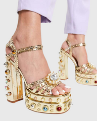 Armida Vintage Diamond Platform Sandals In Gold