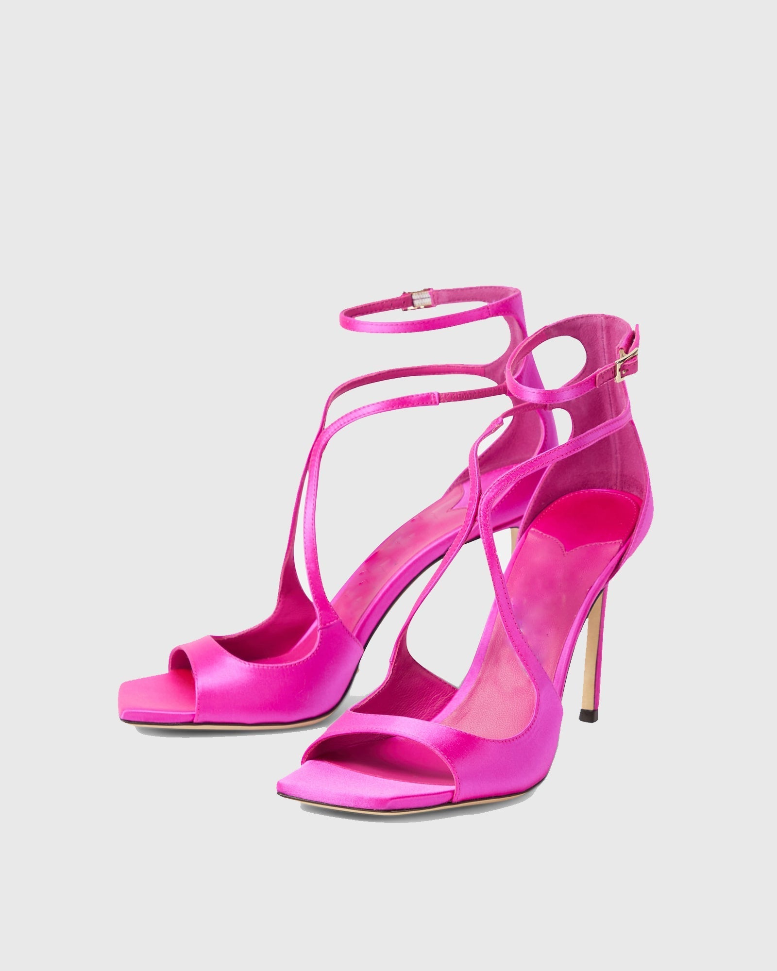 Aryana Satin Strap Sandals In Hot Pink