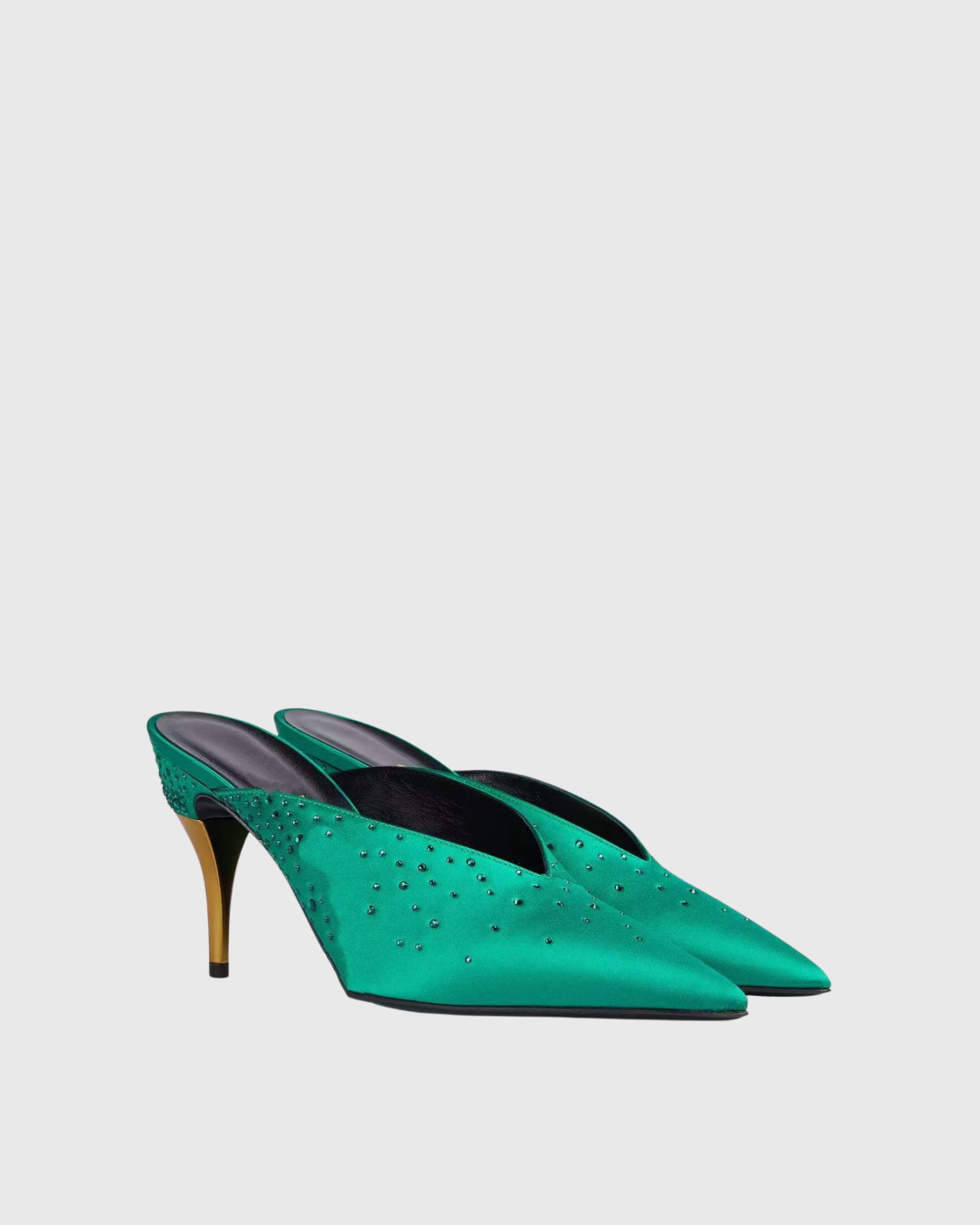 Asher Rhinestone Satin Mules In Green