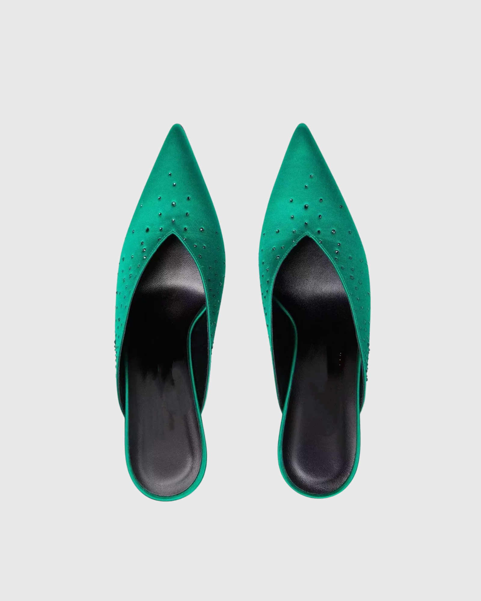 Asher Rhinestone Satin Mules In Green