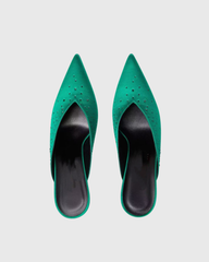Asher Rhinestone Satin Mules In Green