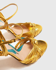 Asia Woven Leather Sandals In Gold