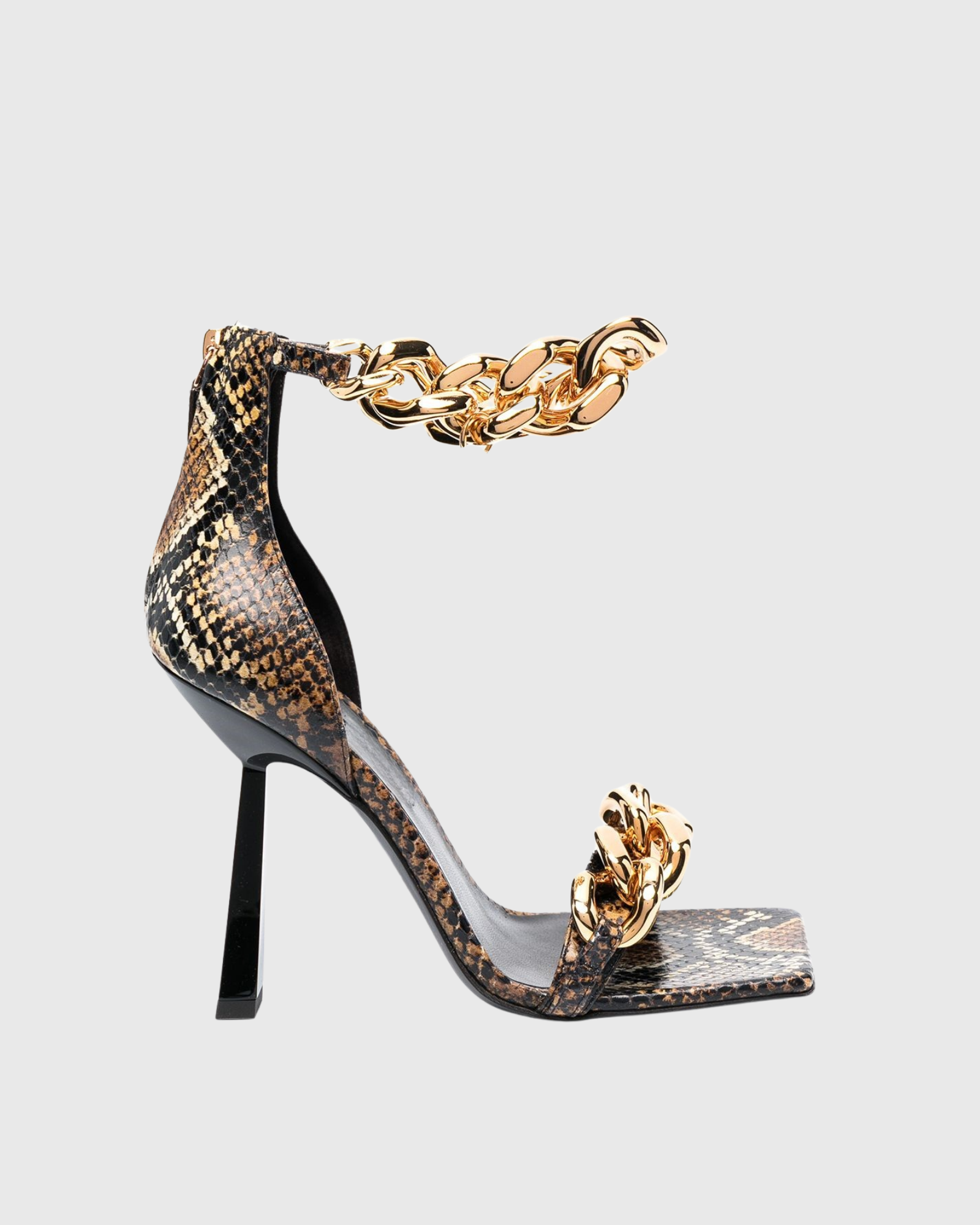 Aubrie Snake Print Chain Strap Sandals In Brown