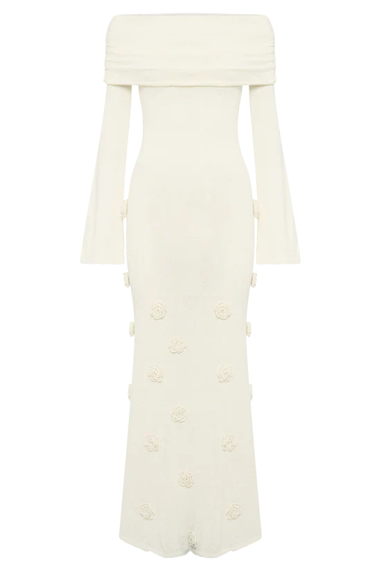 Karika Off Shoulder Knit Rose Maxi Dress