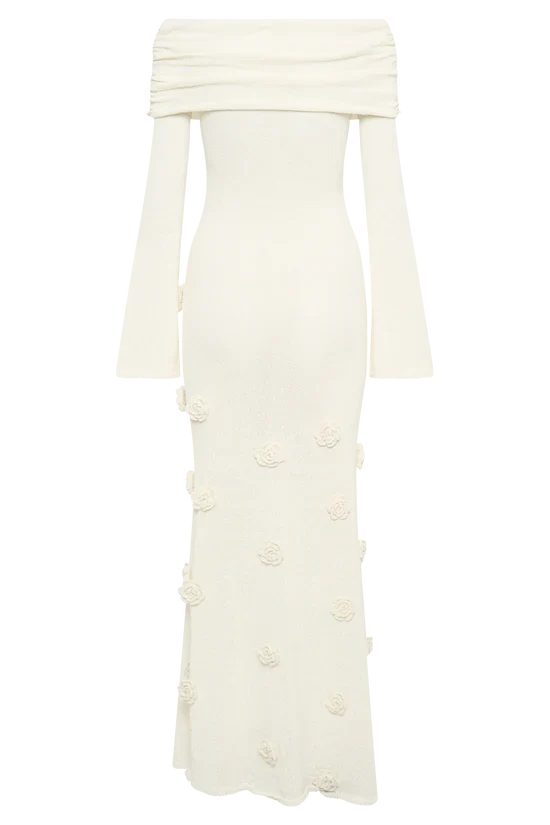 Karika Off Shoulder Knit Rose Maxi Dress