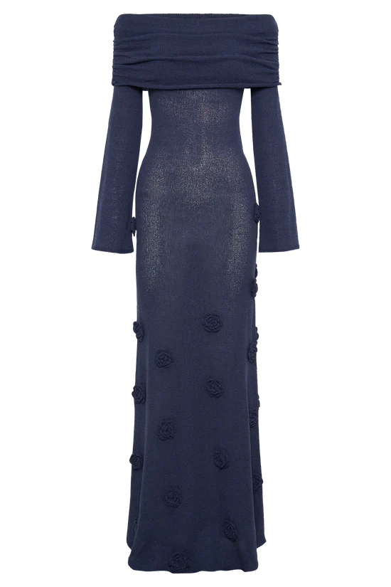 Karika Off Shoulder Knit Rose Maxi Dress