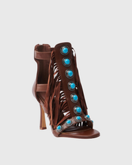 Babar Gem Embellished Fringe Heels In Brown