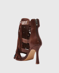 Babar Gem Embellished Fringe Heels In Brown