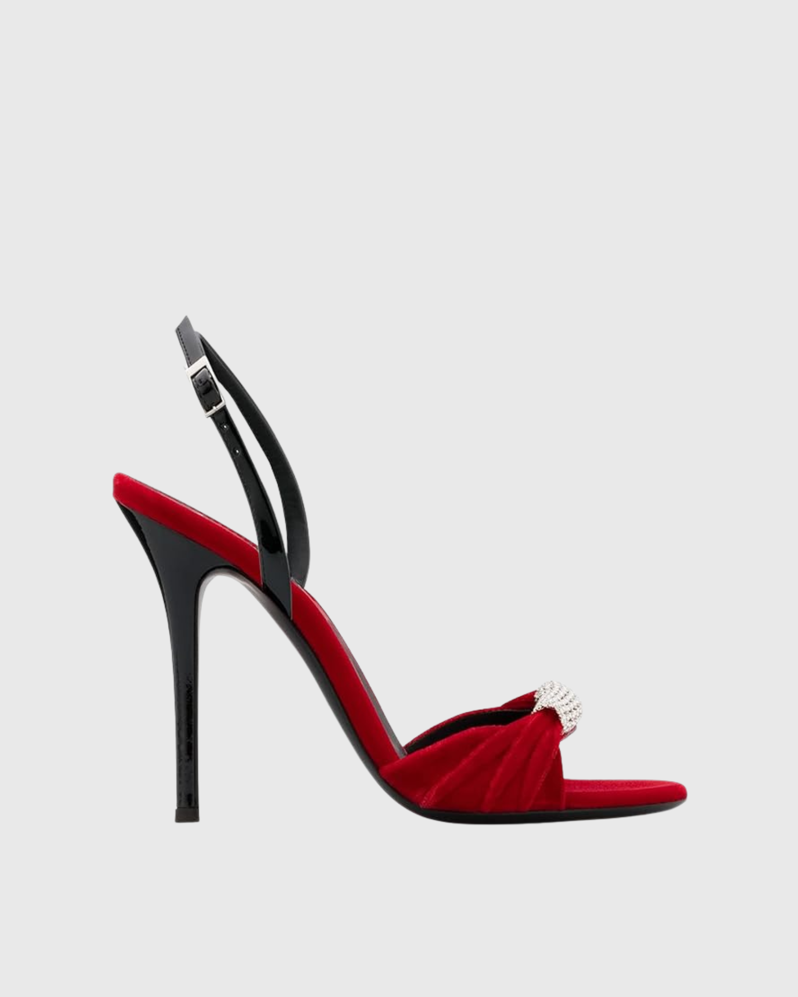 Babe Rhinestone Velvet Slingback Sandals In Red