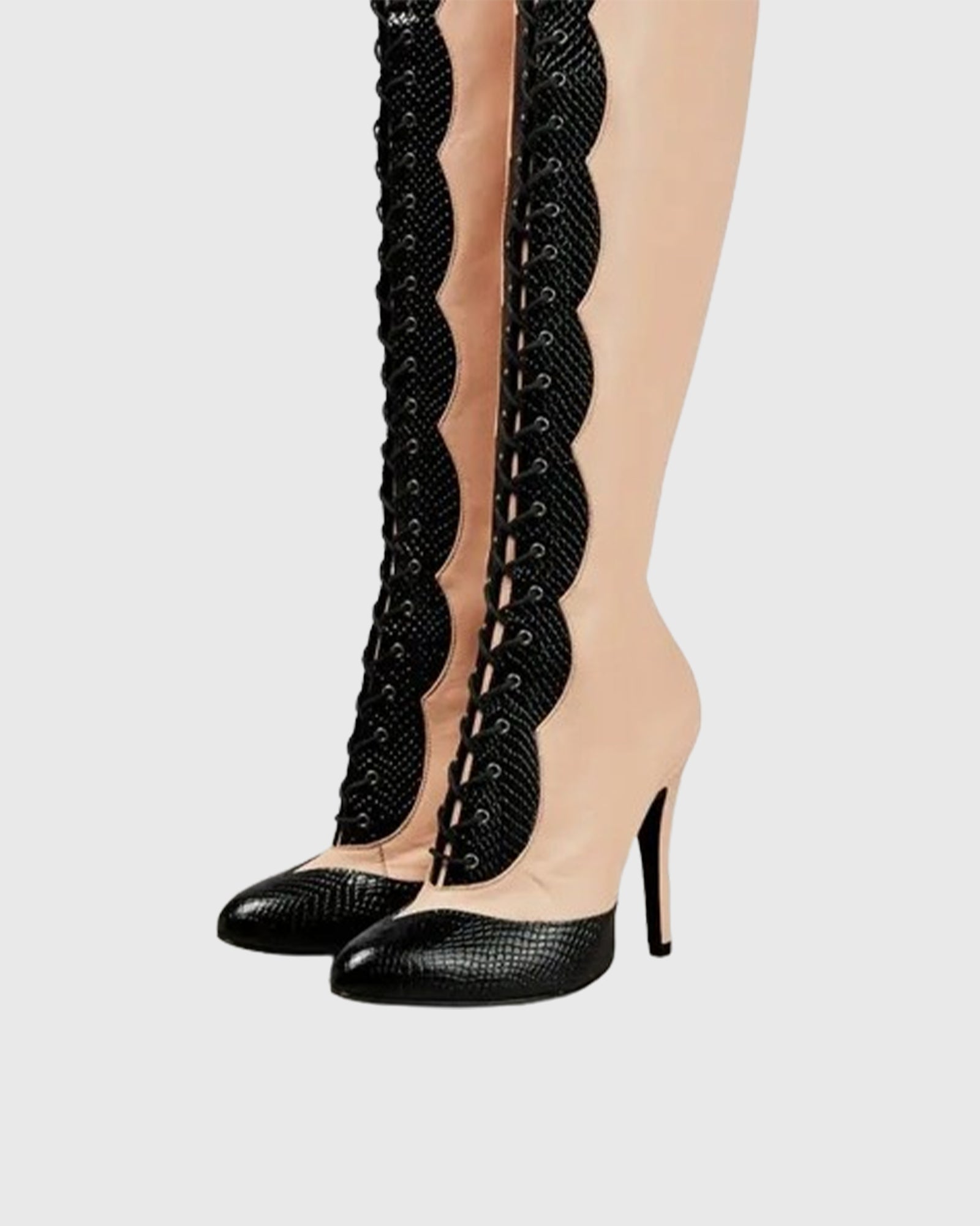 Balbina Leather Lace Up Over The Knee Boots In Apricot