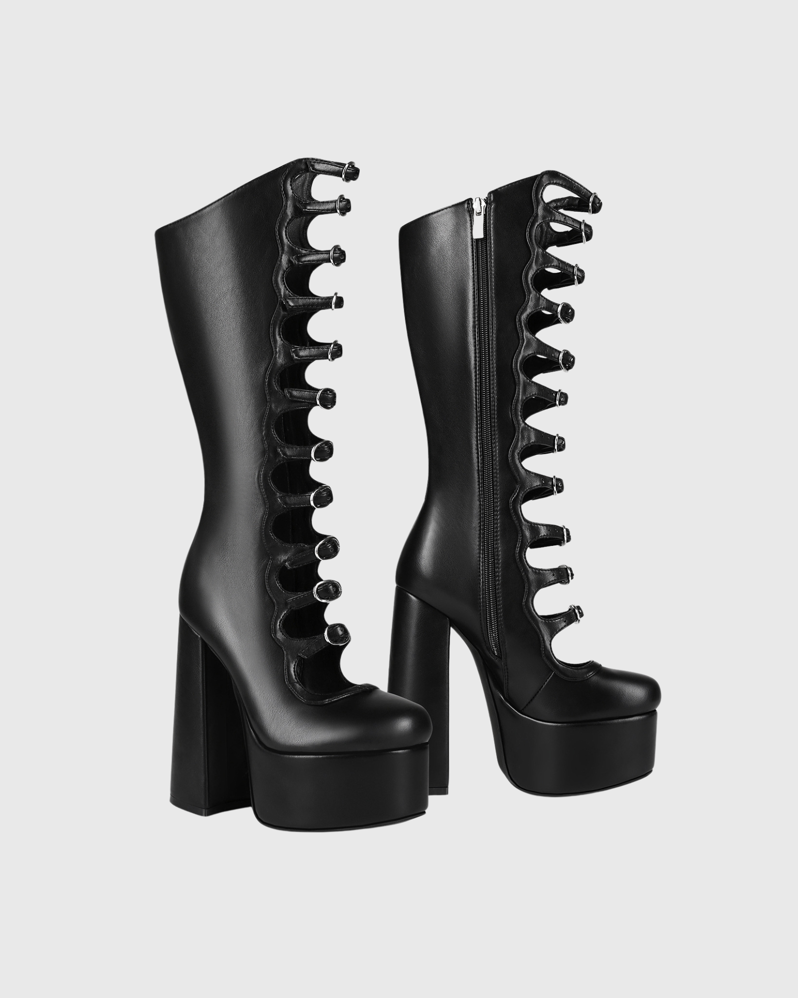 Barbara Cutout Buckle Platform Knee Hight Boots