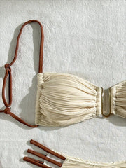 Beige Solid Color Bikini Set