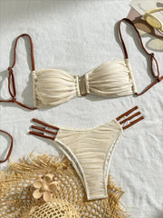 Beige Solid Color Bikini Set