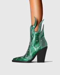 Beronia Rhinestone Embellished Flame Ankle Boots In Green