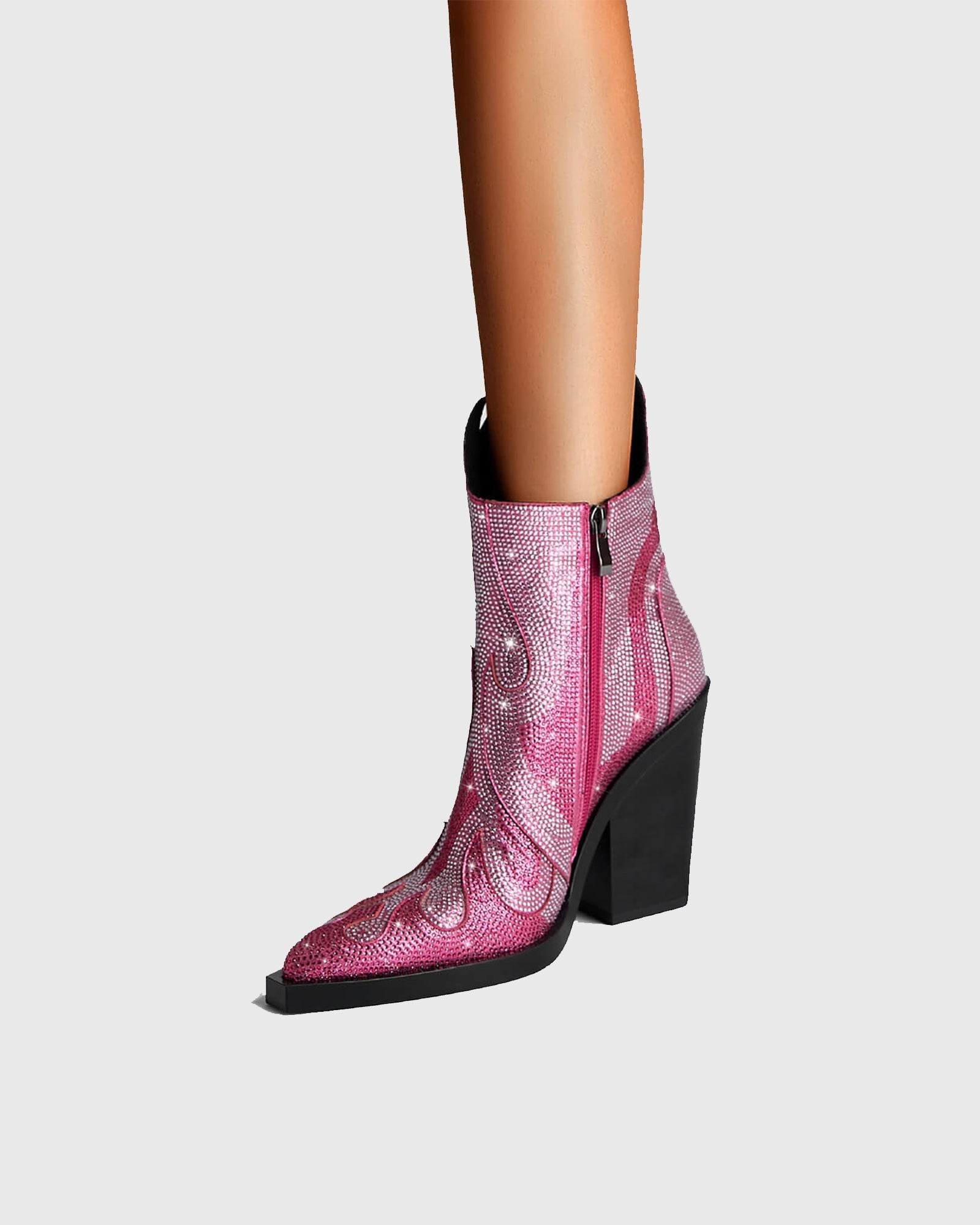 Beronia Rhinestone Embellished Flame Ankle Boots In Pink