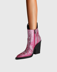 Beronia Rhinestone Embellished Flame Ankle Boots In Pink