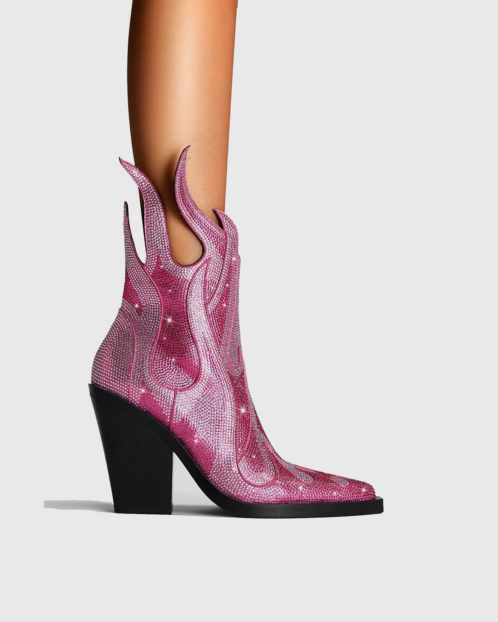 Beronia Rhinestone Embellished Flame Ankle Boots In Pink