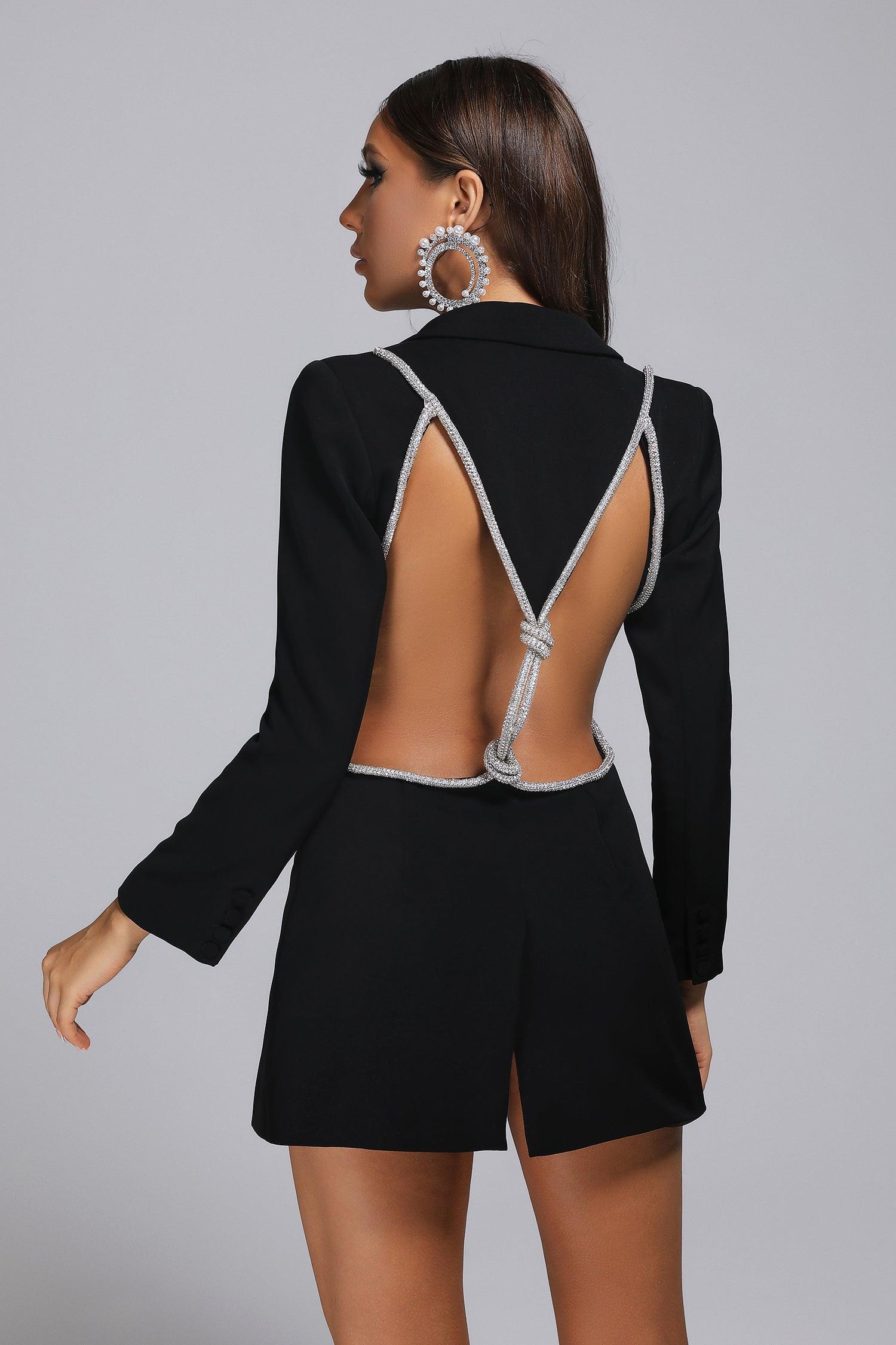 Rehina Rhinestone Backless Blazer Dress