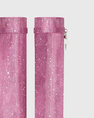 Bionda Buckle Rhinestone Velvet Knee High Boots In Pink