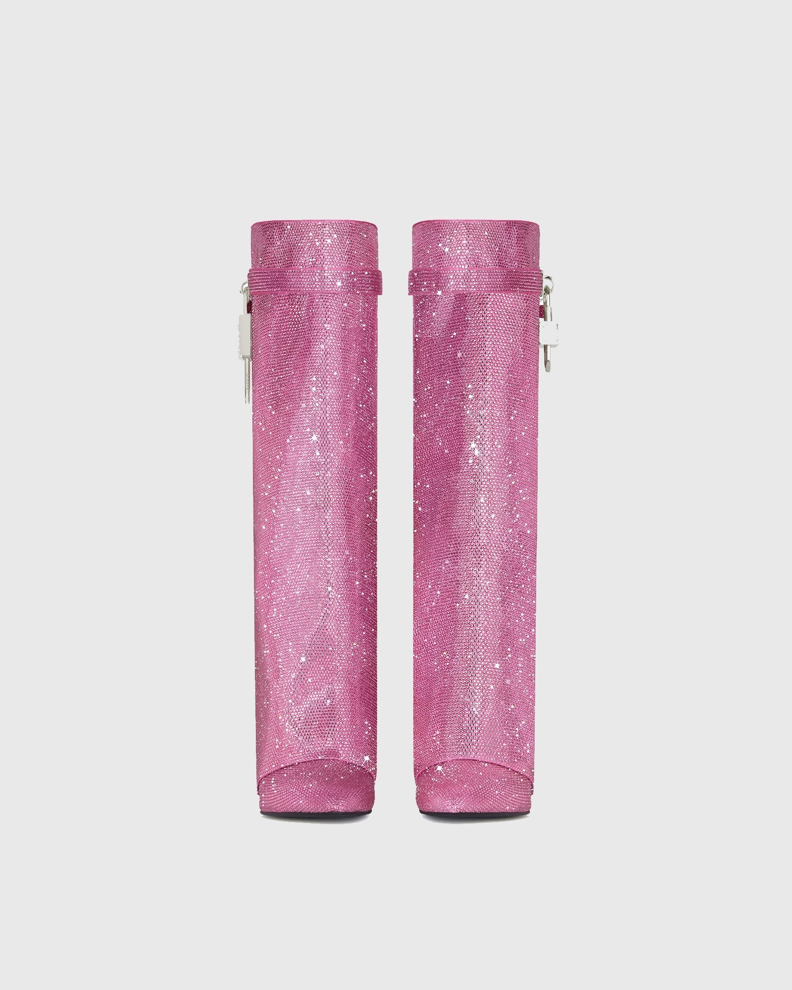 Bionda Buckle Rhinestone Velvet Knee High Boots In Pink