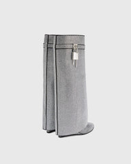 Bionda Buckle Rhinestone Velvet Knee High Boots In Silver