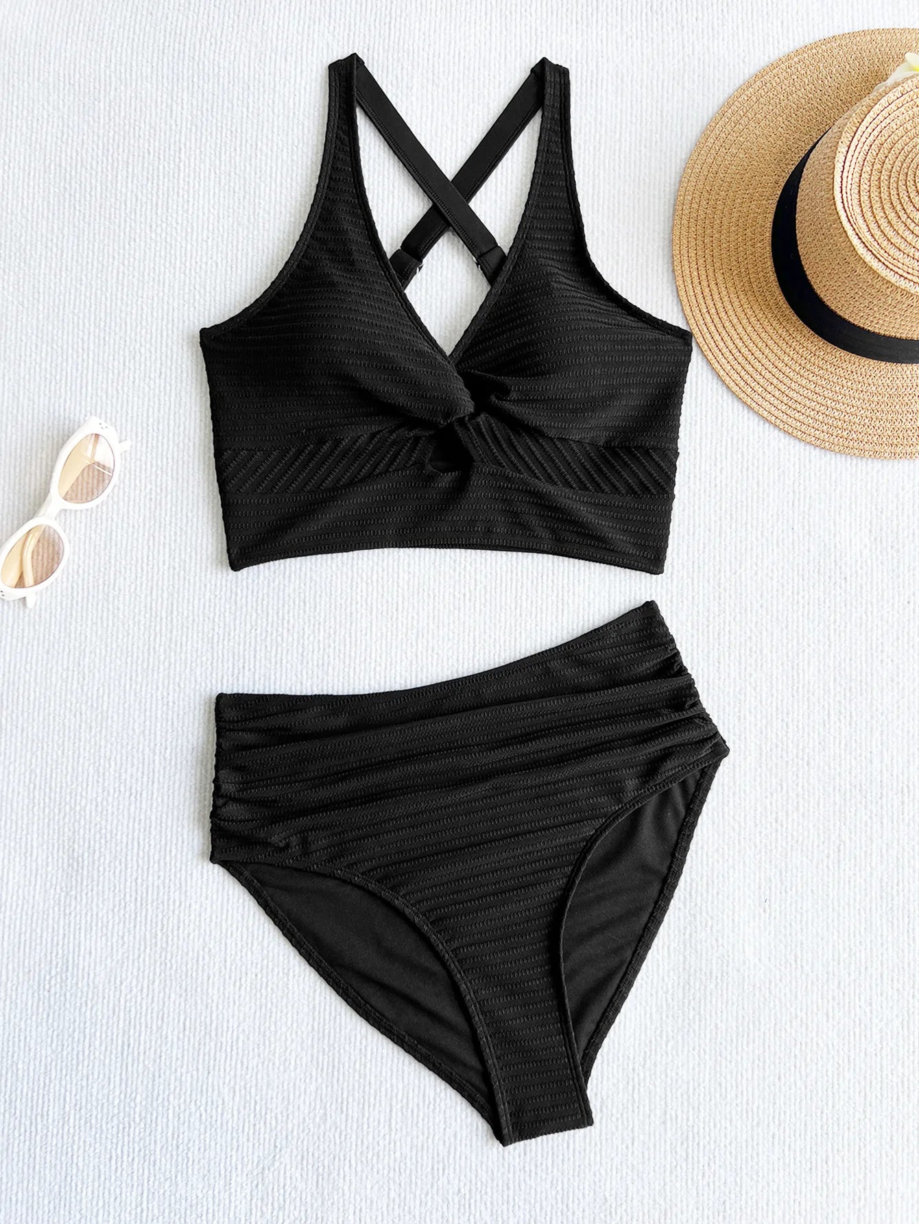 Black Ribbed Bikini Set