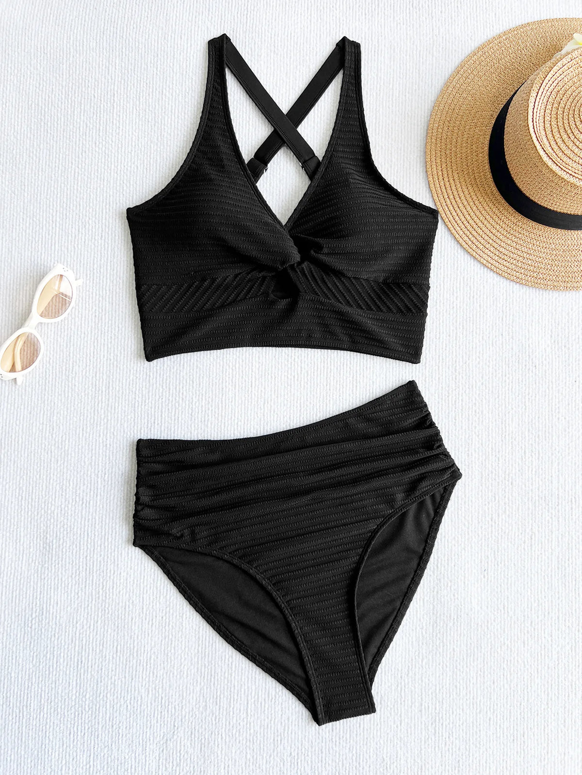 Black Ribbed Bikini Set
