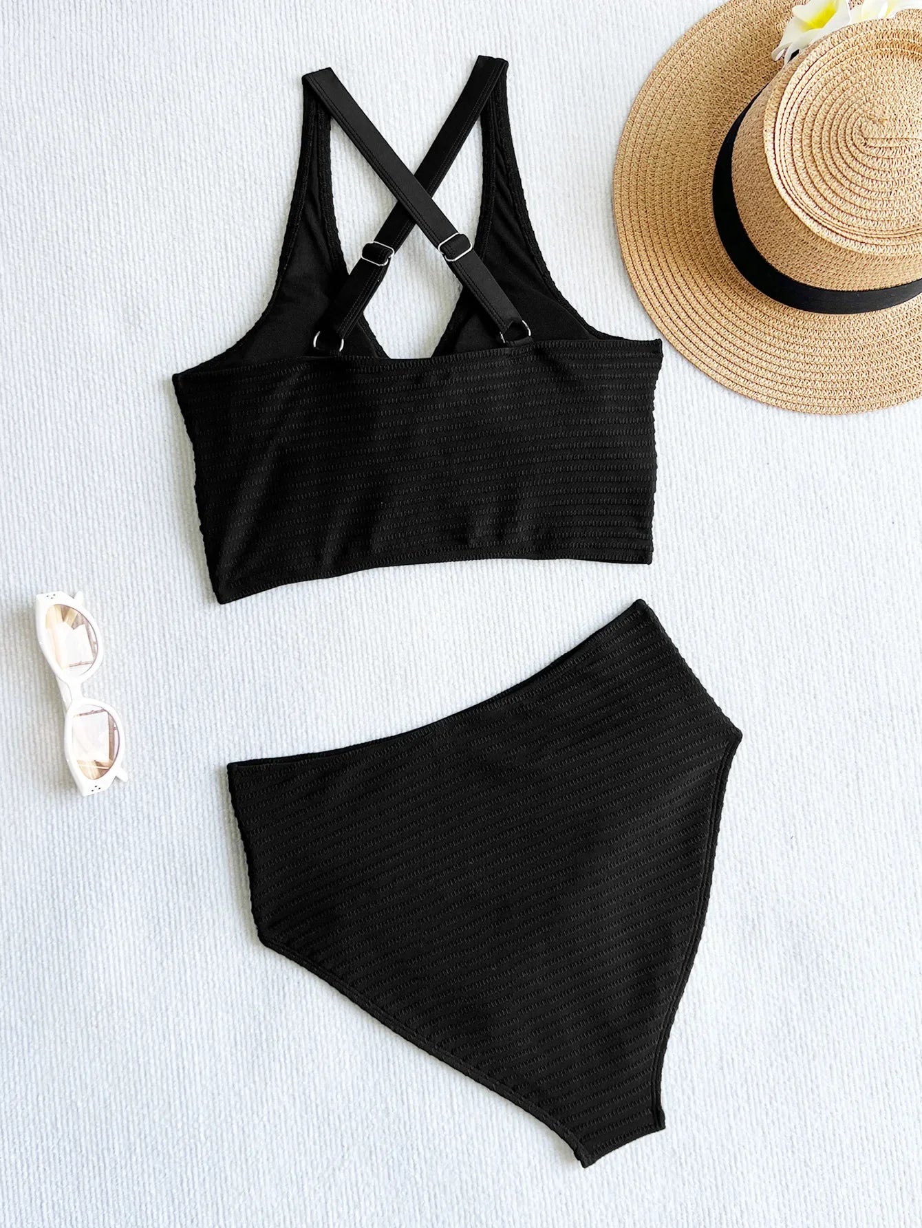Black Ribbed Bikini Set
