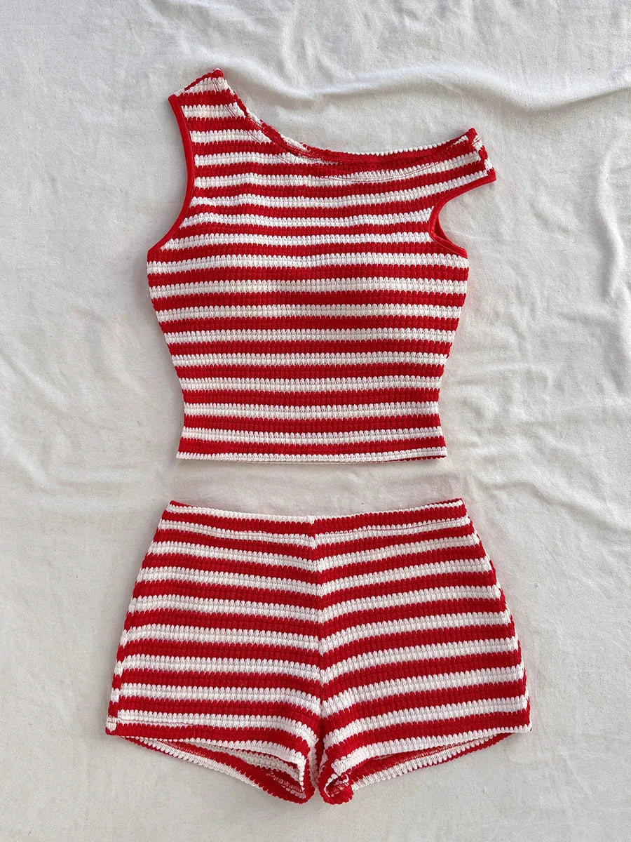 Black Striped Two Piece Bikinis Sets