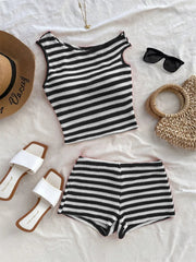 Black Striped Two Piece Bikinis Sets