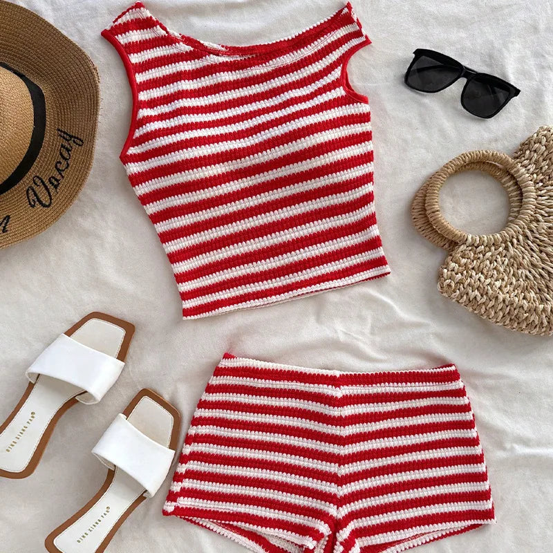 Black Striped Two Piece Bikinis Sets