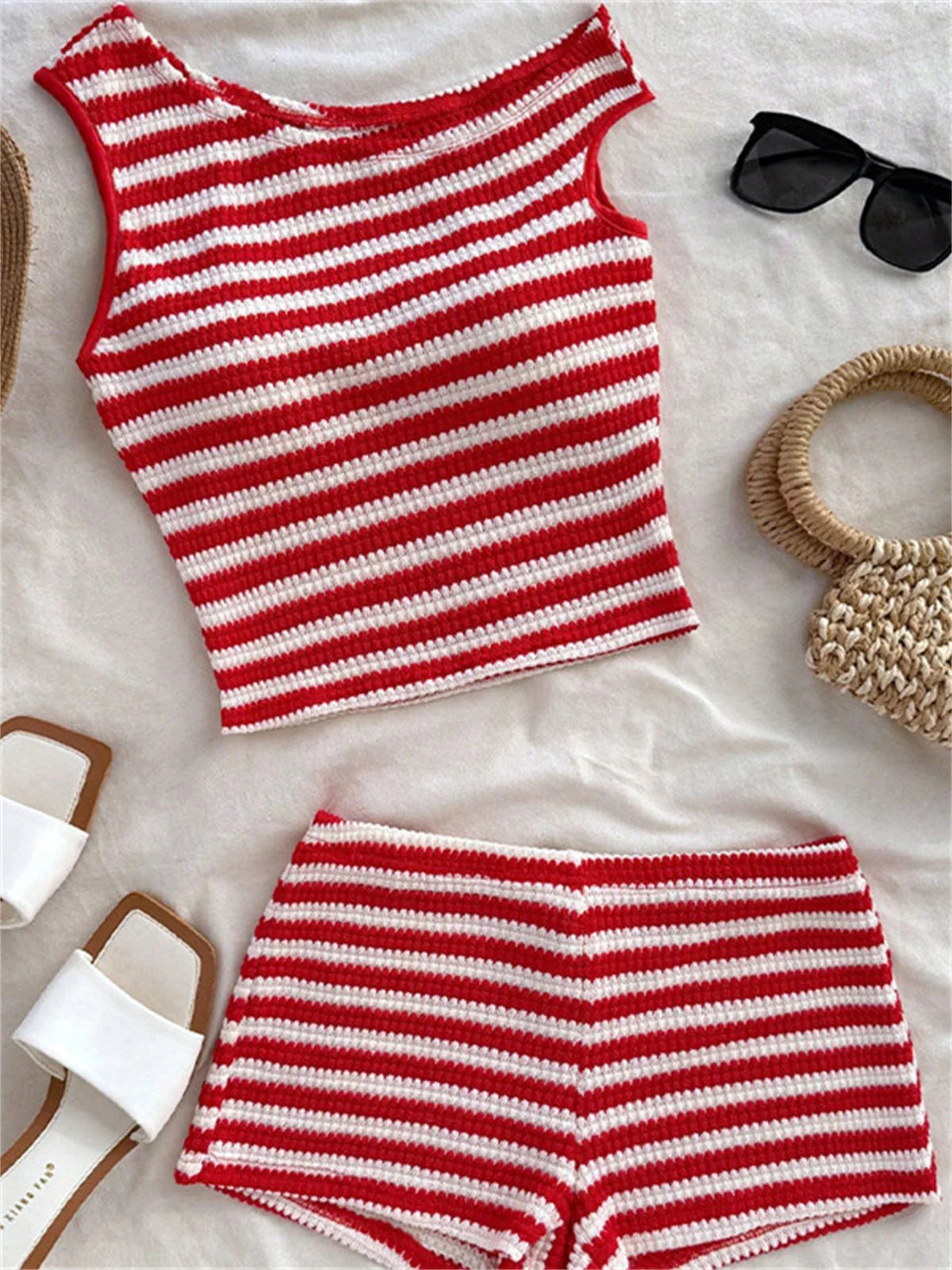 Black Striped Two Piece Bikinis Sets