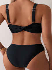 Black Two Piece Swimsuit Metal Shell Decoration Bikini V-neck Push Up Bra High Waist Beach Vacation Swimwear New