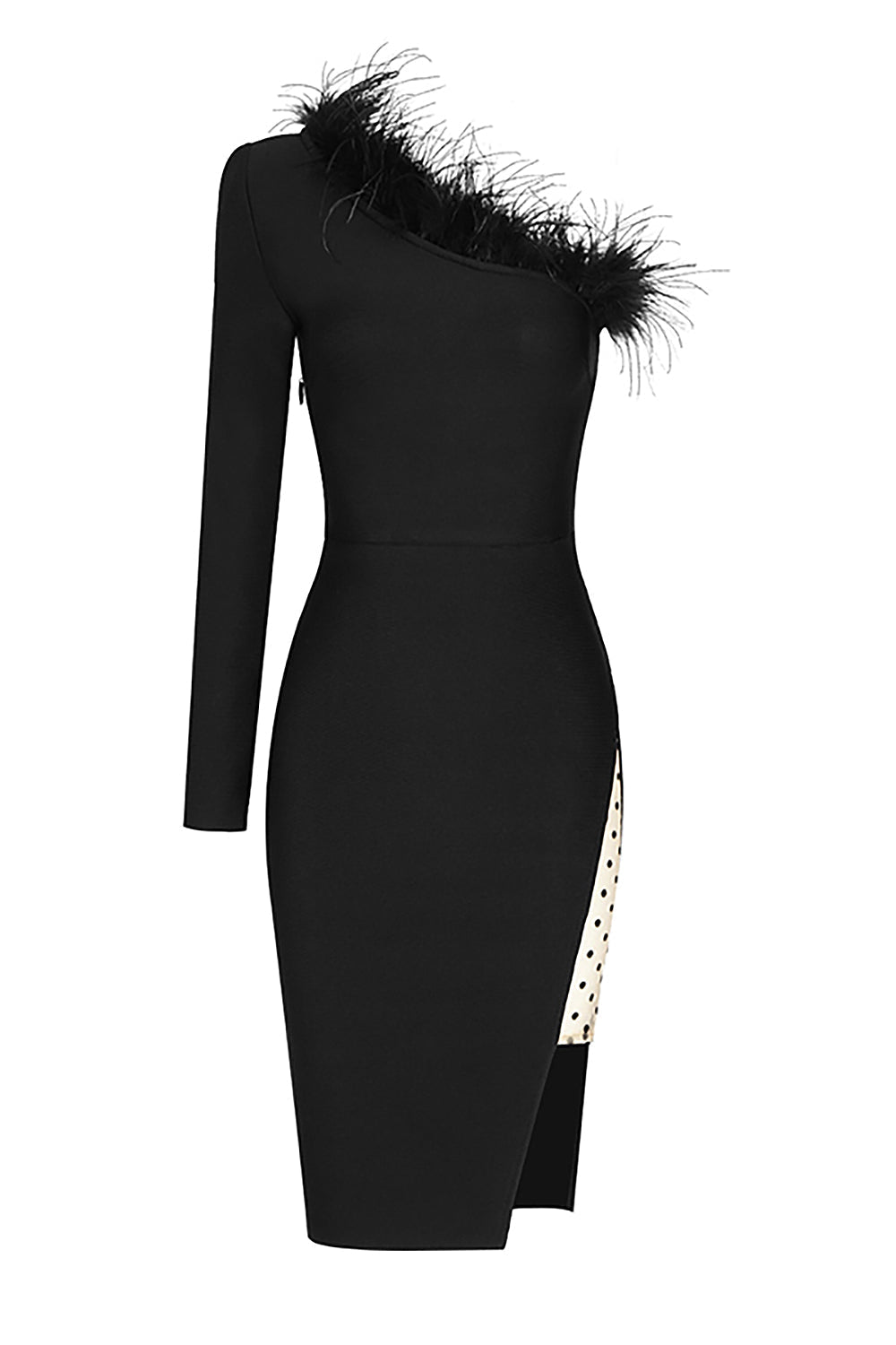 Fur One-shoulder Mesh Dress