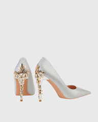 Blair Glitter Metal Flower Heels In Silver