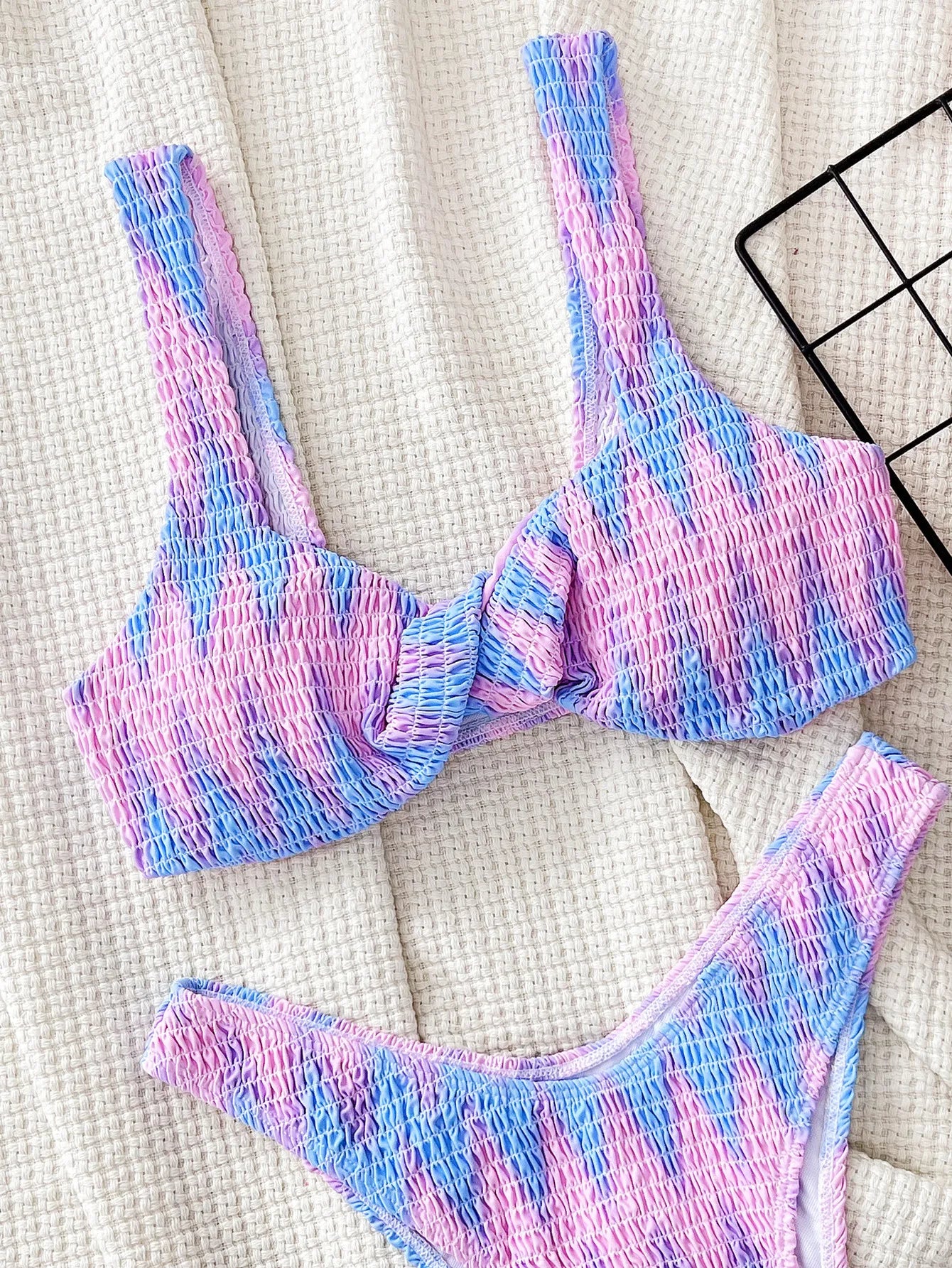 Blue Pink Tie Dye Printed Swimsuit