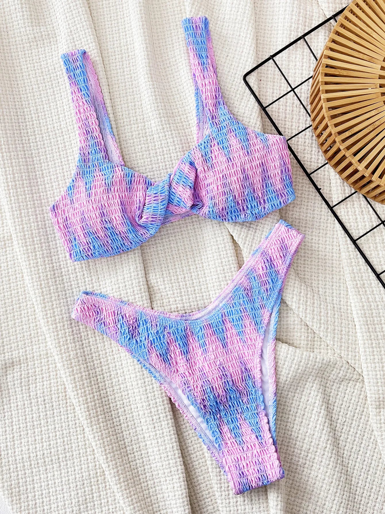 Blue Pink Tie Dye Printed Swimsuit