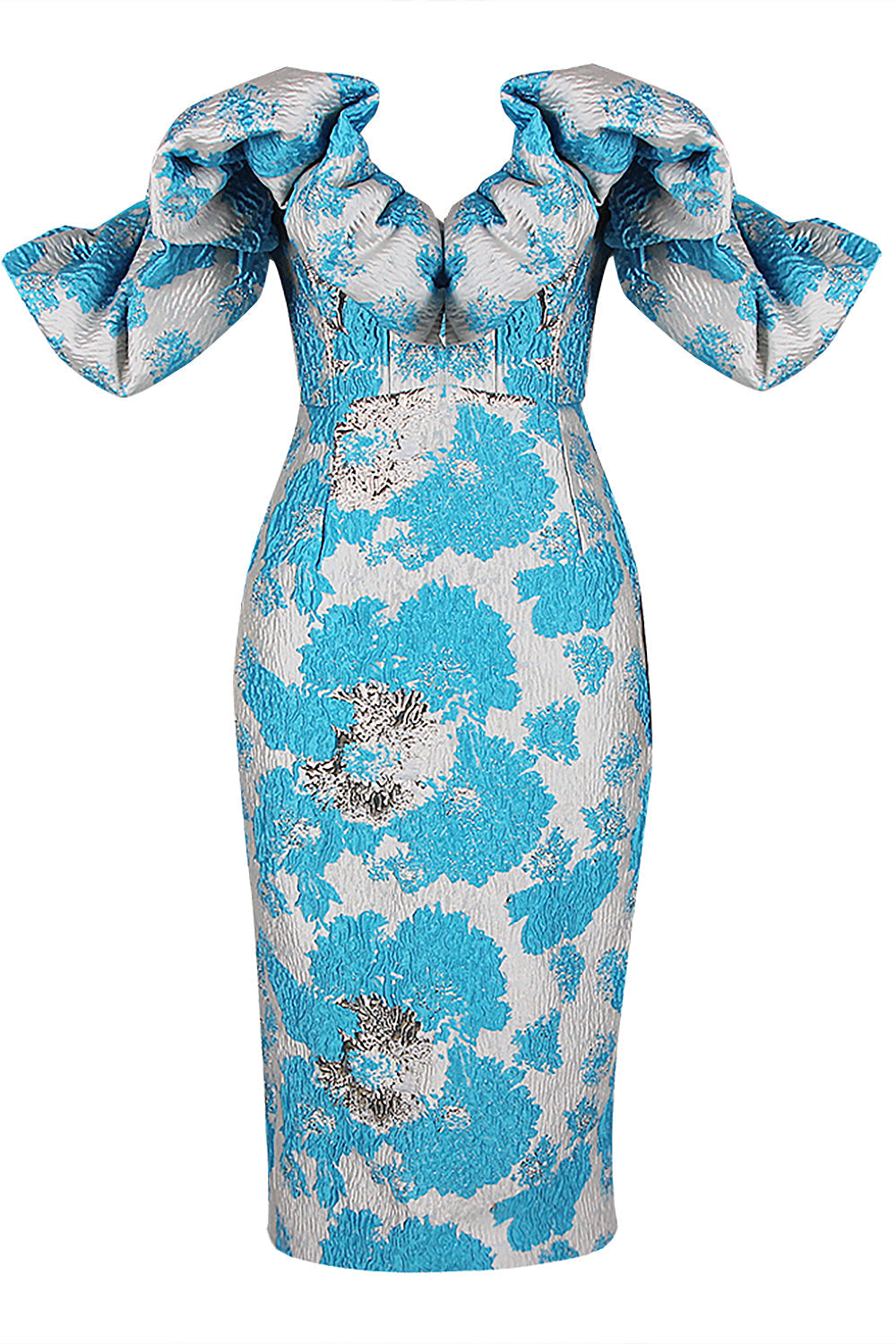 Elegant Jacquard Wrap Midi Celeb Dress