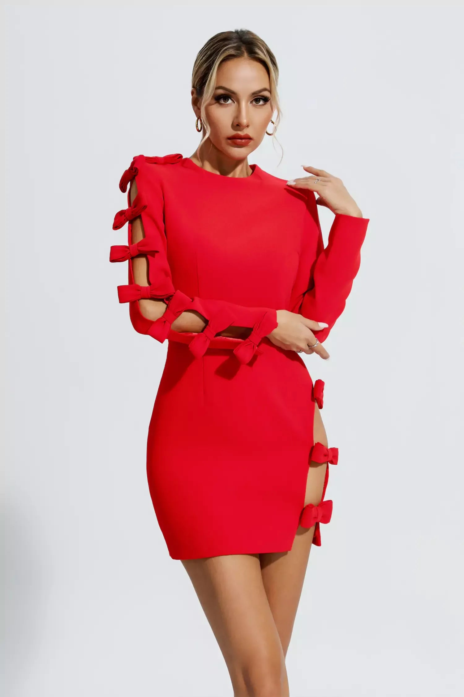 Asymmetric Cutout Hollow Bow Mini Dress