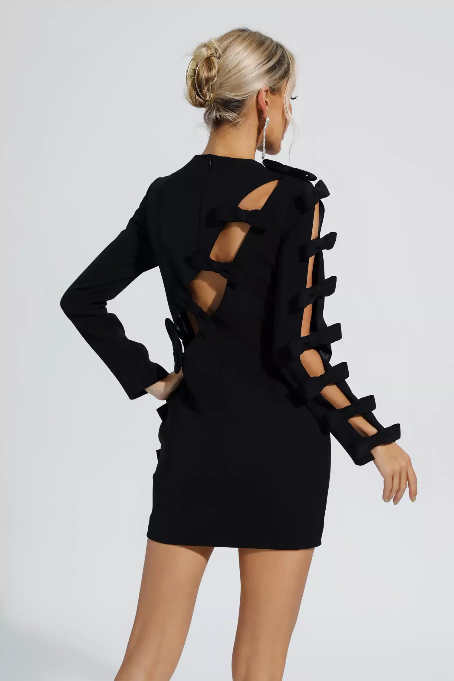 Asymmetric Cutout Hollow Bow Mini Dress