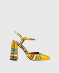 Brio Plaid Strap Pumps In Yellow