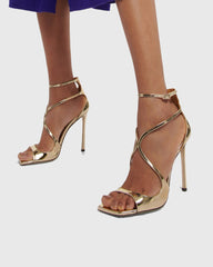 Aryana Metallic Strap Sandals In Gold