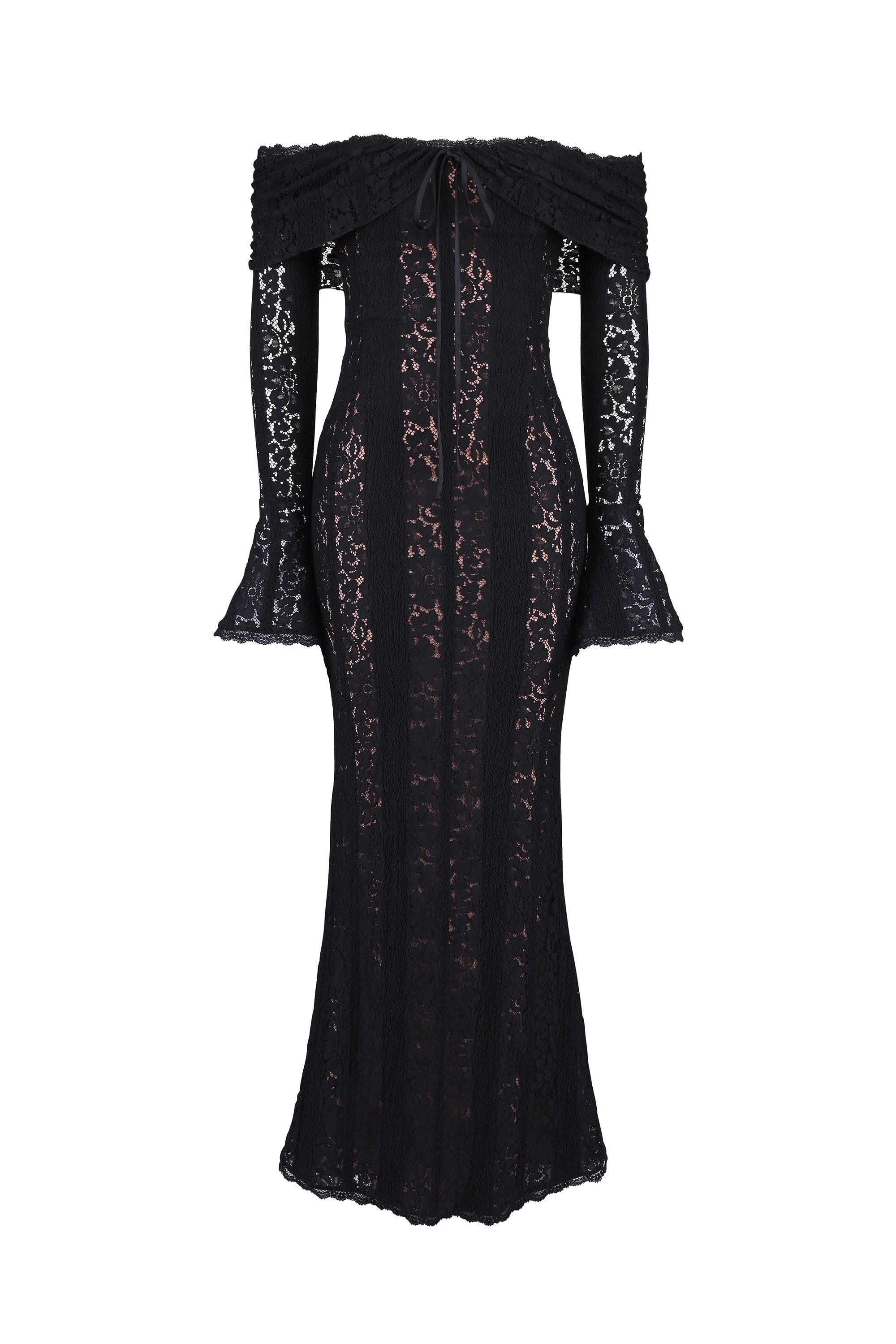 AEILA VINTAGE LACE MAXI DRESS-BLACK