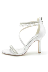 Wedding Shoes Satin High Heel Pearl Rhinestone Tassel Open Toe Sandals Wedding Party Shoes