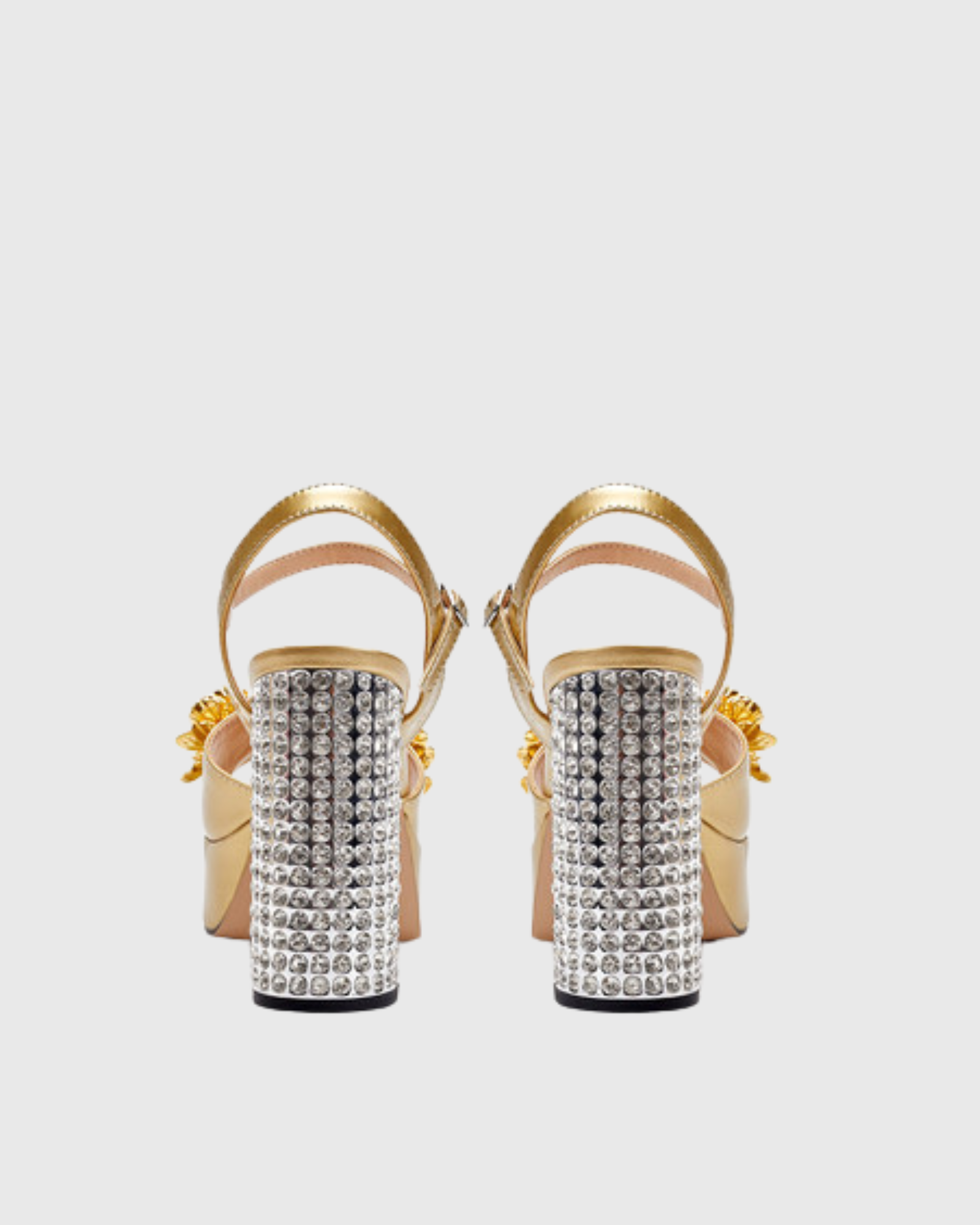 Zaahir Rhinestone Flower Strap Platform Sandals In Gold