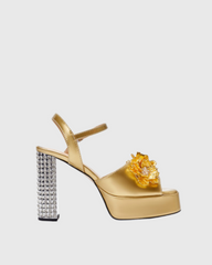 Zaahir Rhinestone Flower Strap Platform Sandals In Gold