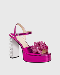 Zaahir Rhinestone Flower Strap Platform Sandals In Hot Pink