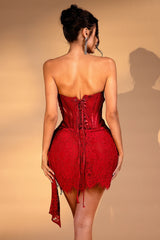 Alyia Lace Ruche Corset Celeb Dress-Red