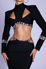 Chic Rhinestone Suit Black Dress